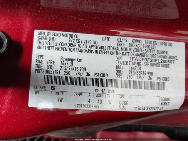 Aukcja sprzedaży 2015 Ford Focus Se, vin: 1FADP3F20FL280507, numer aukcji: 45873394
