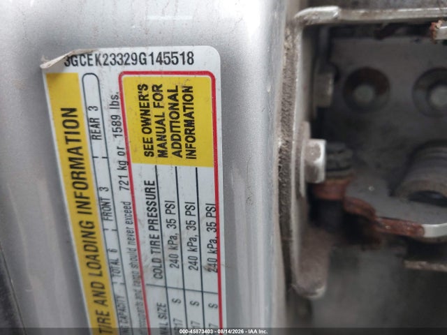 45873403 :رقم المزاد ، 3GCEK23329G145518 vin ، 2009 Chevrolet Silverado 1500 Lt مزاد بيع