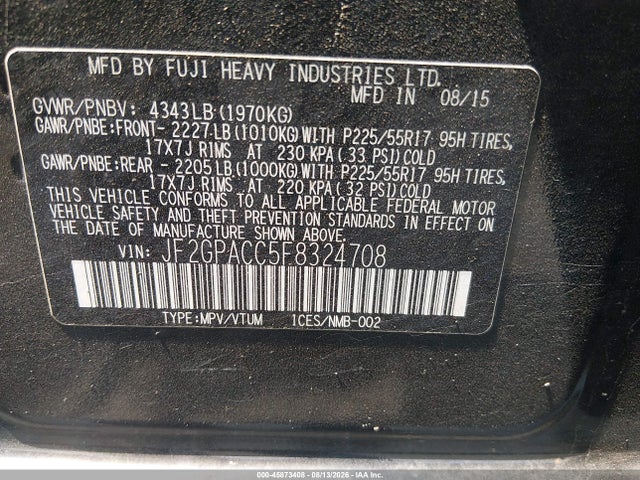 Aukcja sprzedaży 2015 Subaru Xv Crosstrek 2.0i Premium, vin: JF2GPACC5F8324708, numer aukcji: 45873408