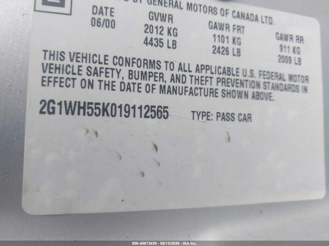 Продажа на аукционе авто 2001 Chevrolet Impala Ls, vin: 2G1WH55K019112565, номер лота: 45873430