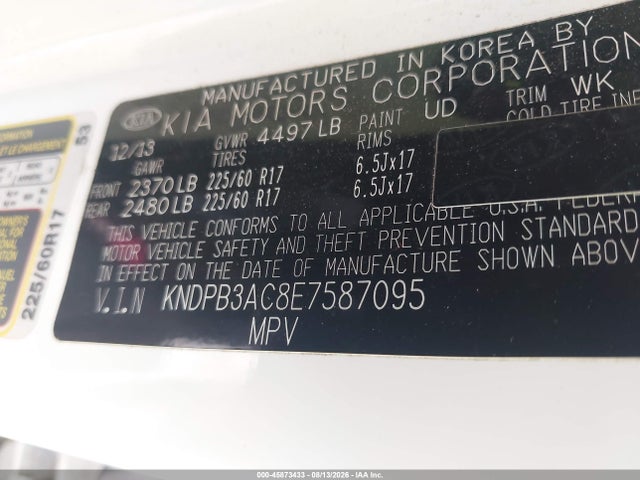 2014 Kia Sportage Lx მანქანა იყიდება აუქციონზე, vin: KNDPB3AC8E7587095, აუქციონის ნომერი: 45873433