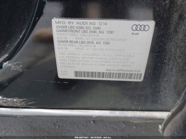 Продаж на аукціоні авто 2015 Audi Q5 2.0t Premium, vin: WA1LFAFP5FA082438, номер лоту: 45873441