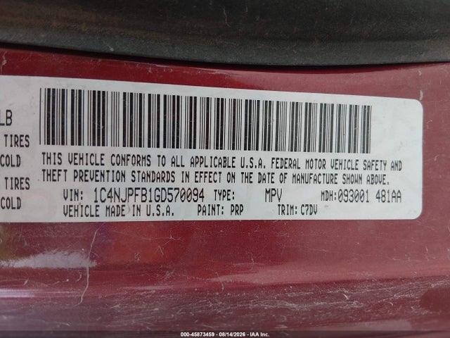 45873459 :رقم المزاد ، 1C4NJPFB1GD570094 vin ، 2016 Jeep Patriot Latitude مزاد بيع