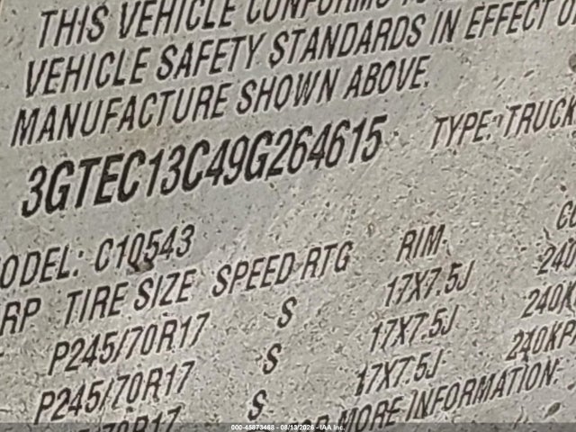 45873468 :رقم المزاد ، 3GTEC13C49G264615 vin ، 2009 Gmc Sierra 1500 Sl مزاد بيع