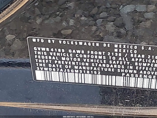 2016 Volkswagen Jetta 1.4t Se მანქანა იყიდება აუქციონზე, vin: 3VWD67AJ5GM318152, აუქციონის ნომერი: 45873473