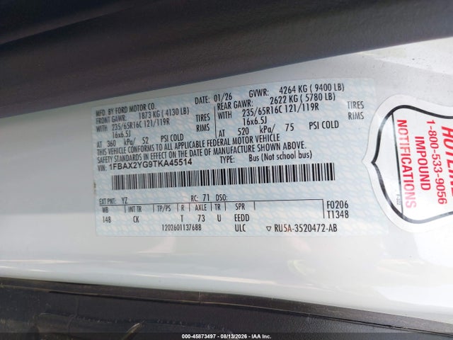 1FBAX2YG9TKA45514 Ford Transit-350 Passenger Van Xlt