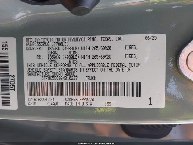 5TFNC5EC0SX010227 Toyota Tundra Hybrid Platinum Hybrid Crewmax 5.5&#039; Bed
