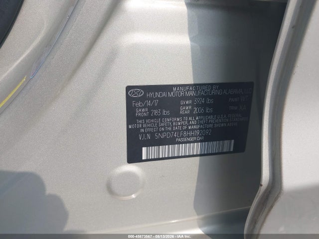 Продаж на аукціоні авто 2017 Hyundai Elantra Se, vin: 5NPD74LF8HH192092, номер лоту: 45873567
