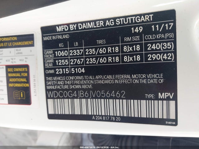 Продажа на аукционе авто 2018 Mercedes-benz Glc 300, vin: WDC0G4JB6JV056462, номер лота: 45873579