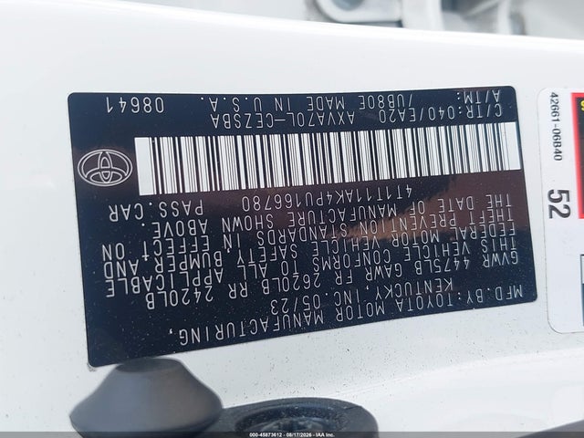 45873612 :رقم المزاد ، 4T1T11AK4PU166780 vin ، 2023 Toyota Camry Se مزاد بيع
