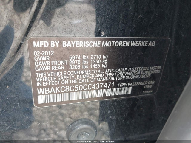 2012 Bmw 750li Xdrive მანქანა იყიდება აუქციონზე, vin: WBAKC8C50CC437471, აუქციონის ნომერი: 45873627