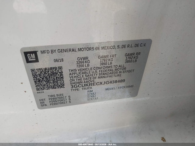Продажа на аукционе авто 2018 Chevrolet Silverado 1500 1lt, vin: 3GCUKRECXJG438489, номер лота: 45873640