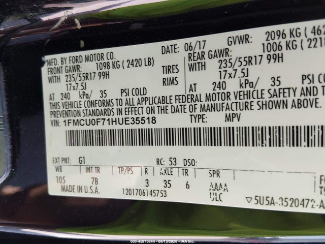 Ford ESCAPE S 2017 1FMCU0F71HUE35518 Image 9
