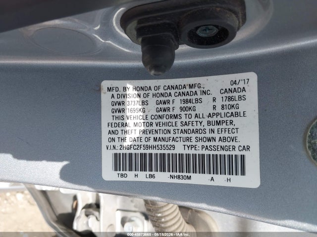 Aukcja sprzedaży 2017 Honda Civic Lx, vin: 2HGFC2F59HH535529, numer aukcji: 45873665