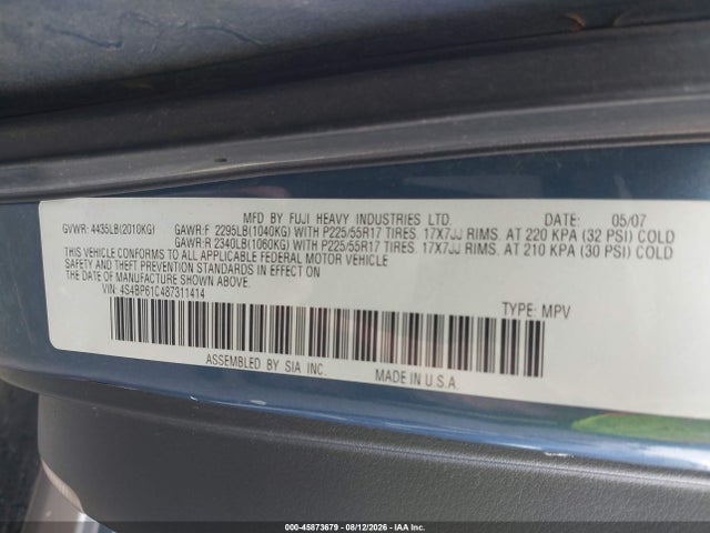Aukcja sprzedaży 2008 Subaru Outback 2.5i/2.5i L.l. Bean Edition, vin: 4S4BP61C487311414, numer aukcji: 45873679