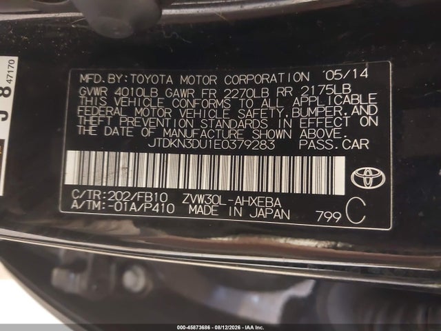 Toyota Prius Two 2014 JTDKN3DU1E0379283 Image 9