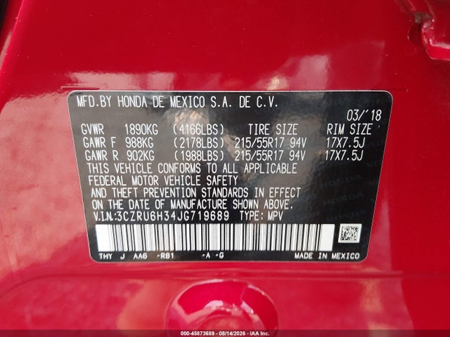 Honda HR-V LX 2018 3CZRU6H34JG719689 Image 9