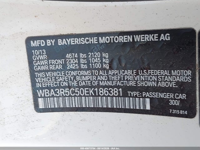 2014 Bmw 435i Xdrive მანქანა იყიდება აუქციონზე, vin: WBA3R5C50EK186381, აუქციონის ნომერი: 45873704