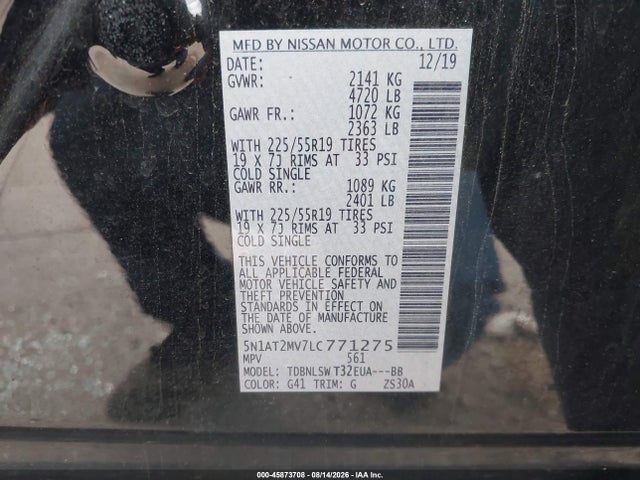 Aukcja sprzedaży 2020 Nissan Rogue Sl Intelligent Awd, vin: 5N1AT2MV7LC771275, numer aukcji: 45873708