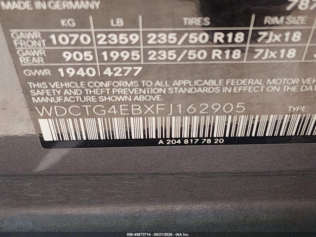 WDCTG4EBXFJ162905 Mercedes-Benz GLA 250