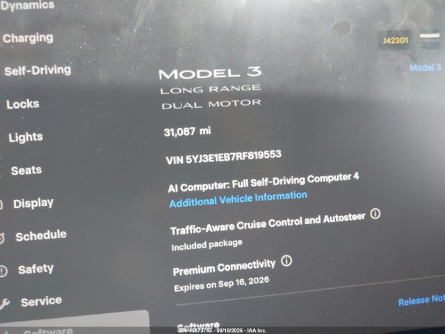 45873745 :رقم المزاد ، 5YJ3E1EB7RF819553 vin ، 2024 Tesla Model 3 Long Range Dual Motor All-wheel Drive مزاد بيع