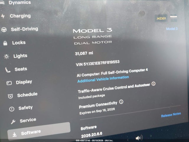45873745 :رقم المزاد ، 5YJ3E1EB7RF819553 vin ، 2024 Tesla Model 3 Long Range Dual Motor All-wheel Drive مزاد بيع