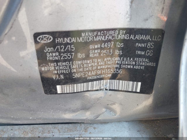Aukcja sprzedaży 2015 Hyundai Sonata Se, vin: 5NPE24AF9FH165356, numer aukcji: 45873788