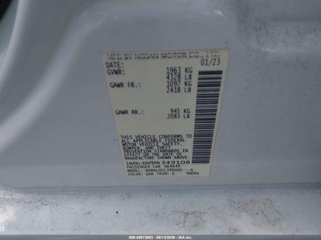 Auction sale of the 2023 Nissan Altima Sv Fwd, vin: 1N4BL4DV9PN349108, lot number: 45873803