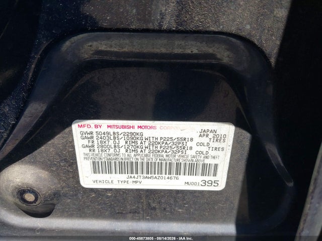 Продажа на аукционе авто 2010 Mitsubishi Outlander Se, vin: JA4JT3AW5AZ014676, номер лота: 45873805