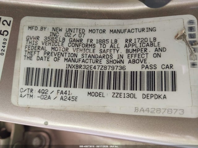 Продаж на аукціоні авто 2007 Toyota Corolla Ce, vin: 1NXBR32E47Z879736, номер лоту: 45873818