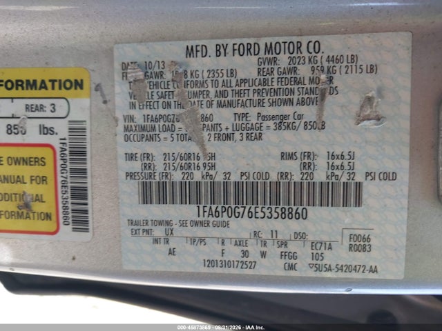 Ford FUSION S 2014 1FA6P0G76E5358860 Image 9