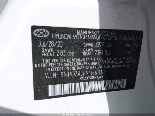 Продажа на аукционе авто 2020 Hyundai Elantra Se, vin: 5NPD74LF9LH611172, номер лота: 45873874
