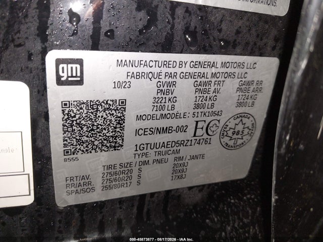 2024 Gmc Sierra 1500 Pro მანქანა იყიდება აუქციონზე, vin: 1GTUUAED5RZ174761, აუქციონის ნომერი: 45873877