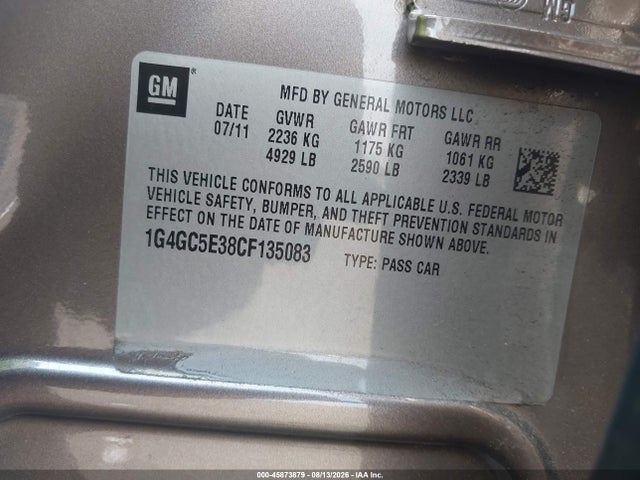Продаж на аукціоні авто 2012 Buick Lacrosse Leather Group, vin: 1G4GC5E38CF135083, номер лоту: 45873879