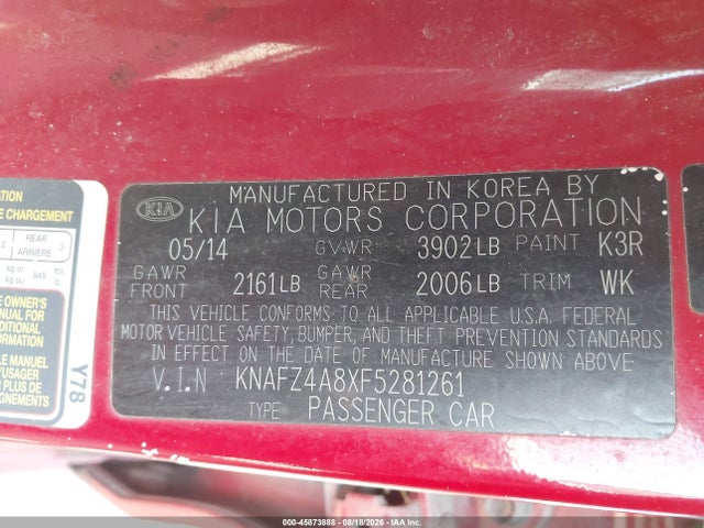 2015 Kia Forte Ex მანქანა იყიდება აუქციონზე, vin: KNAFZ4A8XF5281261, აუქციონის ნომერი: 45873888
