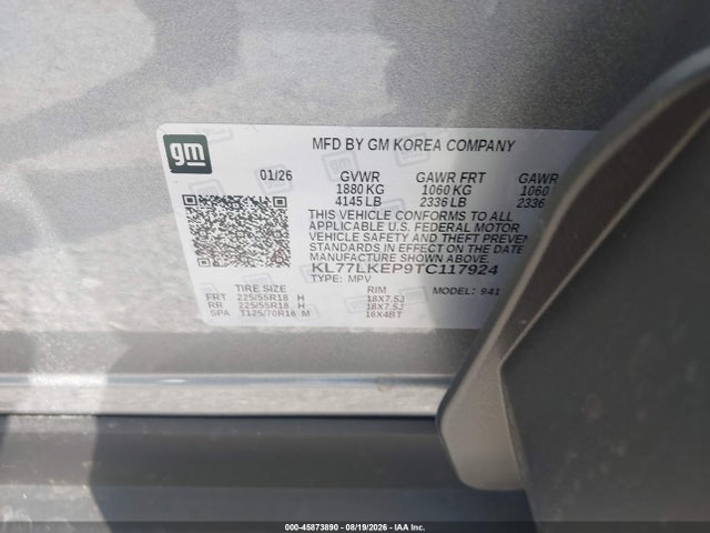 2026 Chevrolet Trax Fwd Activ მანქანა იყიდება აუქციონზე, vin: KL77LKEP9TC117924, აუქციონის ნომერი: 45873890