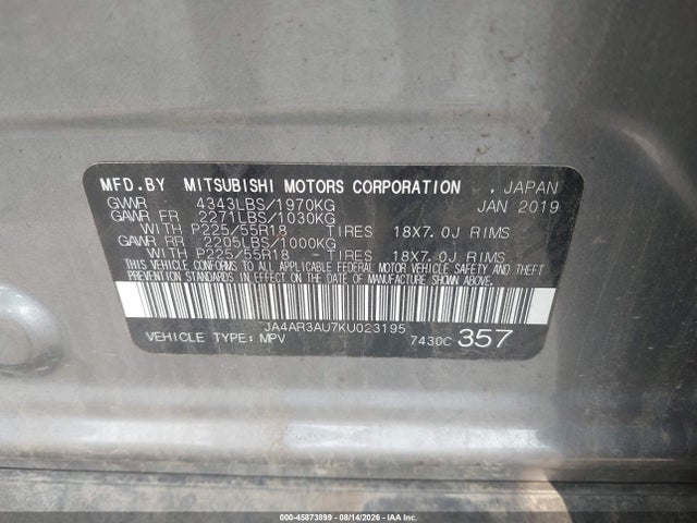 Продажа на аукционе авто 2019 Mitsubishi Outlander Sport 2.0 Se, vin: JA4AR3AU7KU023195, номер лота: 45873899