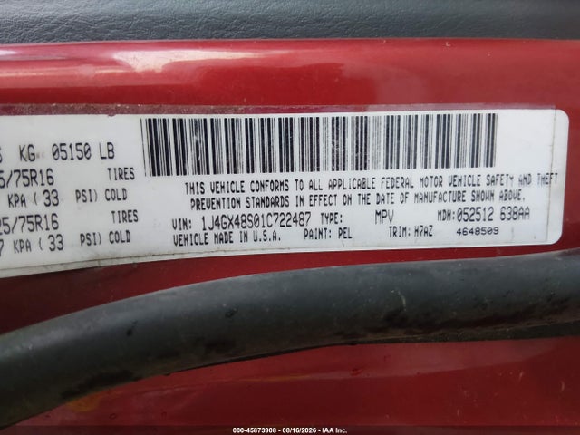 Aukcja sprzedaży 2001 Jeep Grand Cherokee Laredo, vin: 1J4GX48S01C722487, numer aukcji: 45873908