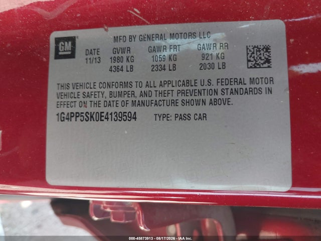 Продажа на аукционе авто 2014 Buick Verano, vin: 1G4PP5SK0E4139594, номер лота: 45873913