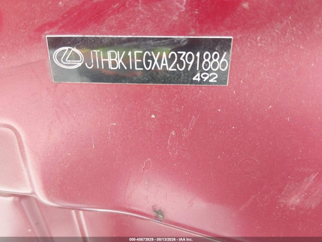 45873929 :رقم المزاد ، JTHBK1EGXA2391886 vin ، 2010 Lexus Es 350 مزاد بيع