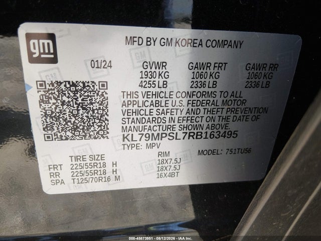 Продажа на аукционе авто 2024 Chevrolet Trailblazer Fwd Lt, vin: KL79MPSL7RB163495, номер лота: 45873951