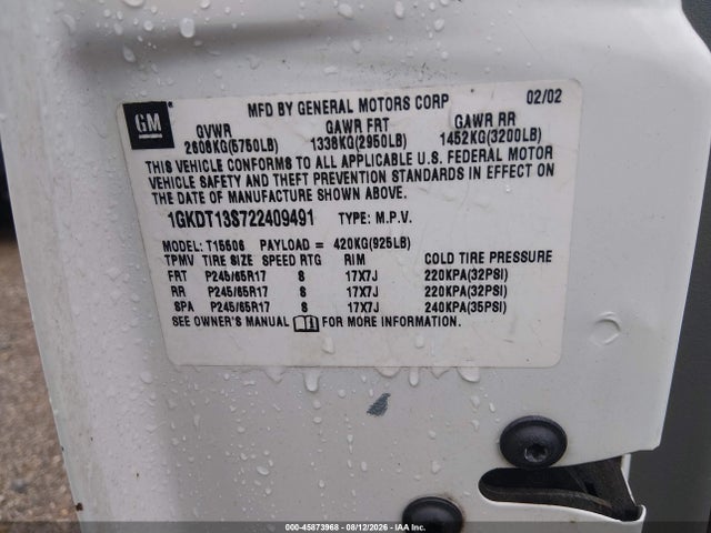 Продаж на аукціоні авто 2002 Gmc Envoy Slt, vin: 1GKDT13S722409491, номер лоту: 45873968