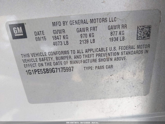 1G1PE5SB9G7175997 Chevrolet Cruze Limited 1lt Auto