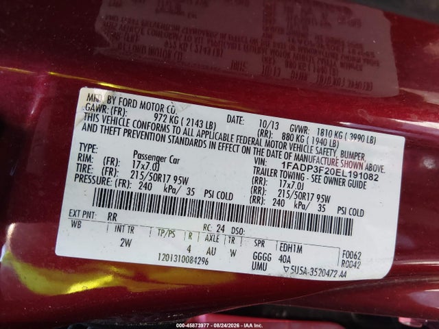 45873977 :رقم المزاد ، 1FADP3F20EL191082 vin ، 2014 Ford Focus Se مزاد بيع