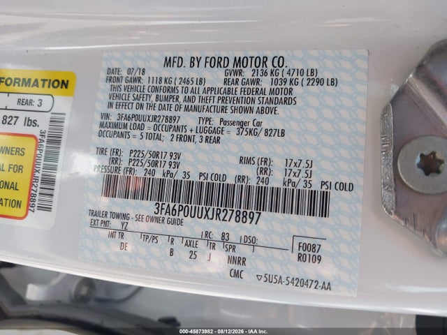 Ford Fusion Hybrid S 2018 3FA6P0UUXJR278897 Image 9