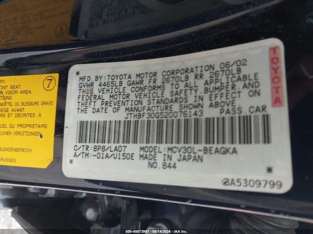 Продаж на аукціоні авто 2002 Lexus Es 300, vin: JTHBF30G520076143, номер лоту: 45873997