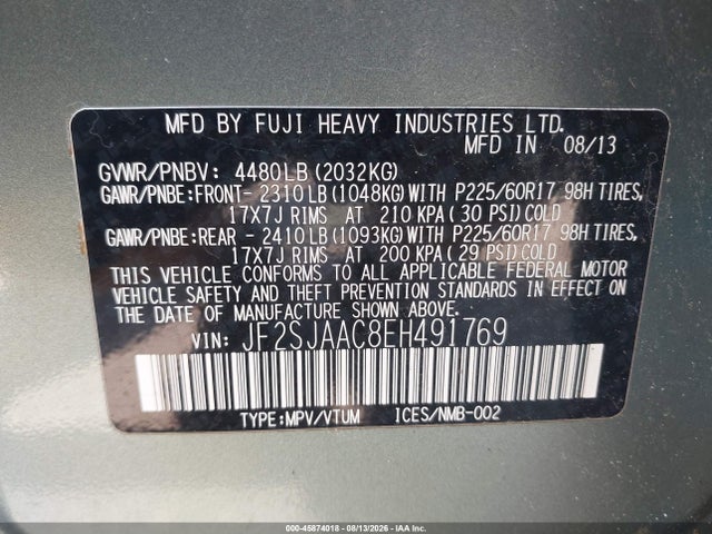 Subaru Forester 2.5i 2014 JF2SJAAC8EH491769 Image 9
