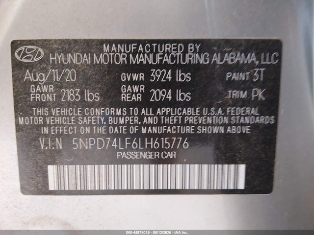 Hyundai ELANTRA SE 2020 5NPD74LF6LH615776 Image 9