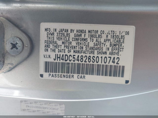 Продаж на аукціоні авто 2006 Acura Rsx, vin: JH4DC54826S010742, номер лоту: 45874021