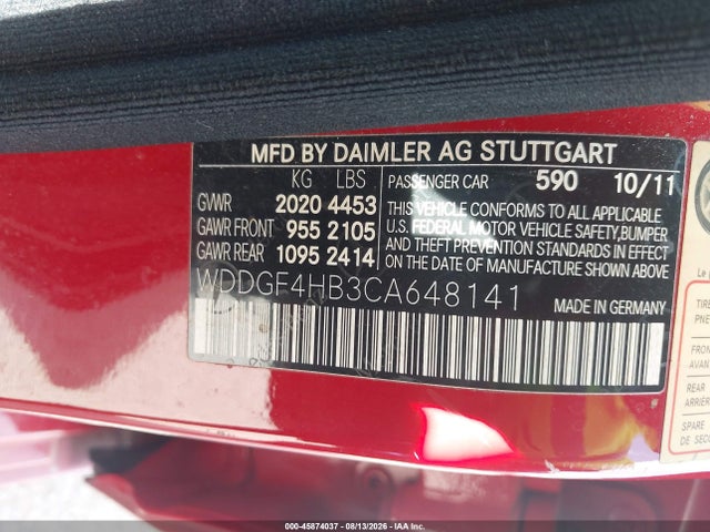 Aukcja sprzedaży 2012 Mercedes-benz C 250 Sport, vin: WDDGF4HB3CA648141, numer aukcji: 45874037